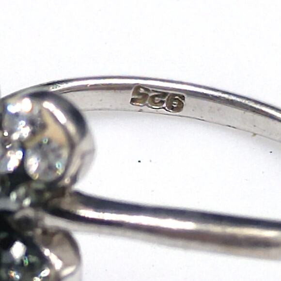 Sterling Silver Flower Ring with Rhinestones, Size 8.25 - Picture 5 of 10